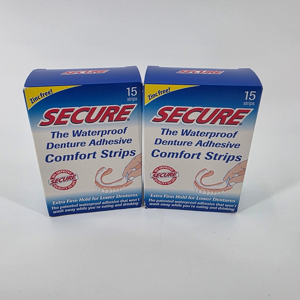 Secure Lot of 2 Waterproof Denture Adhesive Comfort Strips Expired April 2026